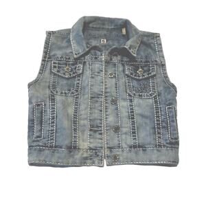 Rose Royce Women’s Small Denim Vest Thick Stitch Acid Wash 90’s Y2K Boho Cowgirl